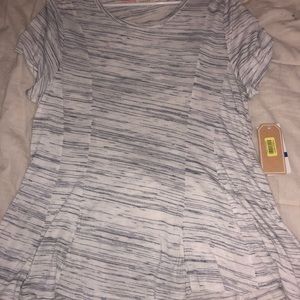 a white and navy abstract striped shirt